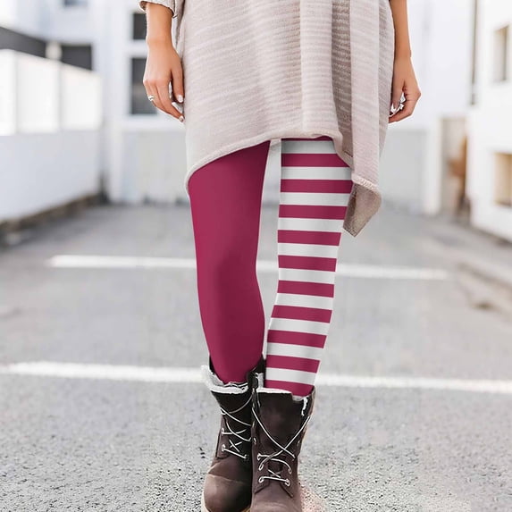 Abomasnow Women's Christmas Halloween Crossover Leggings High Waisted Buttery Soft Stripe Printed Tights 27"