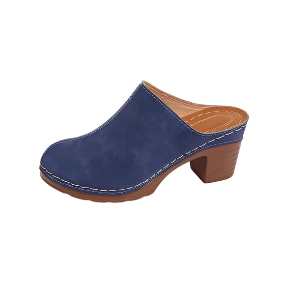 Abomasnow Women's Closed Toe Chunky Heels Loafer Shoes Summer Slip On Open Back Leather Clogs Indoor Outdoor Slippers