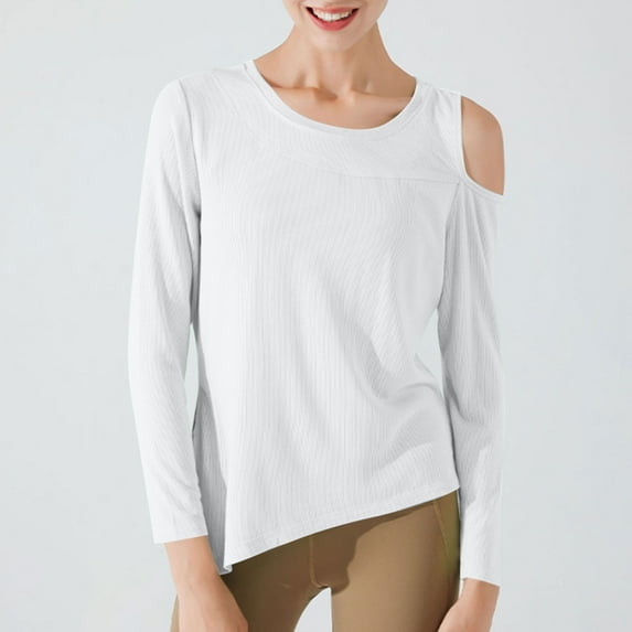 Abomasnow Women’s Cold Shoulder Workout Yoga Tops Lightweight Loose Athletic Shirts Casual Long Sleeve Going Out T-Shirt