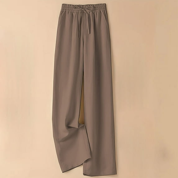 Abomasnow Women's Cotton Linen Pants Casual Straight Wide Leg Palazzo Pants Lightweight High Waist Loose Fit Pants Trousers with Pockets on Clearance