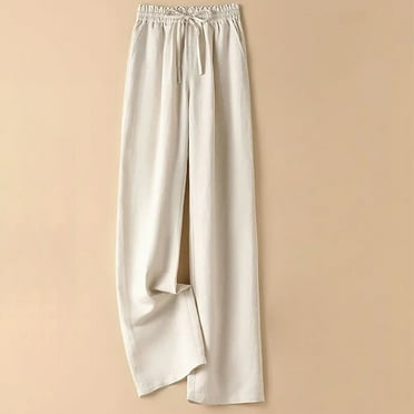 Abomasnow Women's Cotton Linen Pants Casual Straight Wide Leg Palazzo Pants Lightweight High Waist Loose Fit Pants Trousers with Pockets on Clearance