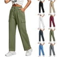 thumbnail image 1 of Abomasnow Women's Cotton and Linen Cargo Pants Elastic High Waist Drawstring Wide Leg Pants Casual Workwear Joggers Pants with Pockets, 1 of 8