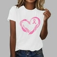 thumbnail image 1 of Abomasnow Women's Crew Neck Breast Cancer Awareness T-Shirt Casual Heart Pink Ribbon Graphic Short Sleeve Shirt Breast Cancer Fighter Pullover Tops, 1 of 4