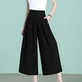 thumbnail image 1 of Abomasnow Women's Culottes Cotton Linen Cropped Wide Leg Pants Elastic Waist Casual Loose Fit Palazzo Capri Trousers with Pockets on Clearance, 1 of 4