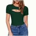 thumbnail image 1 of Abomasnow Women's Cutout Tops Basic Long Sleeve Round Neck Slim Fit T-Shirts, 1 of 5