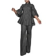 thumbnail image 1 of Abomasnow Women's Denim Blazer Set 2 Piece Outfits Flared Sleeve Button Down Shirt and Straight Long Pants Clubwear, 1 of 6