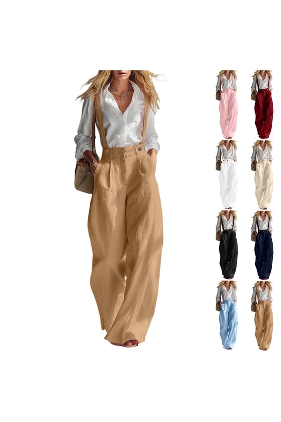 Women's Dressy Jumpsuit High Waisted Adjustable Strap Wide Leg Pants Work Office Business Casual Loose Soft Jumpsuits with Pockets