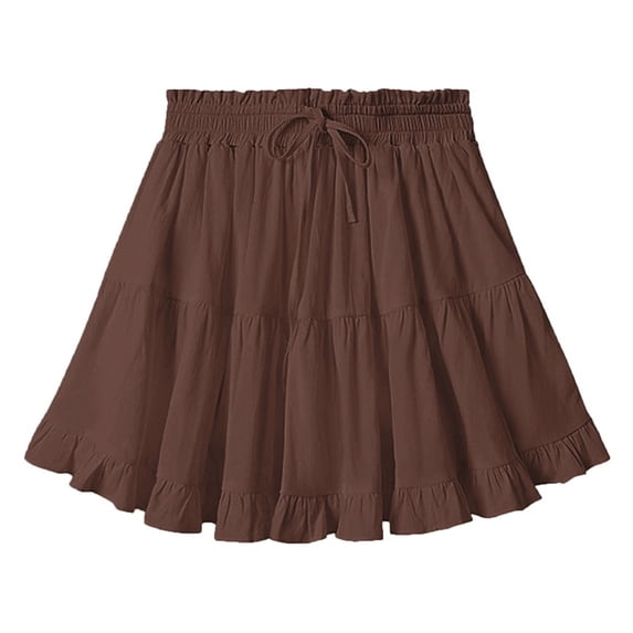 Abomasnow Women's Elastic High Waist Athletic Skorts Tie Front Pleated Skirts Comfy Layer Ruffle Hem Flowy A Line Short Skirts