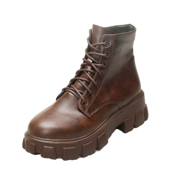 Abomasnow Women's Fashion Casual Versatile Cool And Stylish Winter Thick-Soled Round Toe Mid-Heel Lace-Up Short Boots