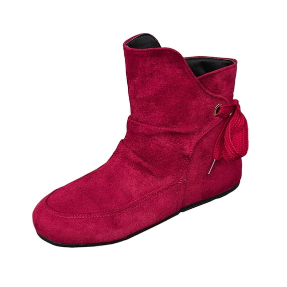 Abomasnow Women's Flat Ankle Boots Soft Flock Upper Back Lace Up Tie Design On Short Boots for All Season Casual Daily Wear