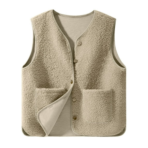 Abomasnow Women's Fleece Fuzzy Vest Winter Warm V Neck Sleeveless Outerwear Lightweight Casual Waistcoat with Pockets