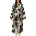thumbnail image 1 of Abomasnow Women's Fleece Long Robe Striped Print Warm Plush Kimono Robe Comfy Long Sleeve Fuzzy Spa Bathrobe, 1 of 2