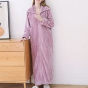 Abomasnow Women's Fleece Robe Plush Long Full Zipped Up Front Bathrobe Winter Long Sleeve Warm Soft Lounge Housecoat with Pockets on Clearance