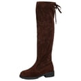 thumbnail image 1 of Abomasnow Women's Flock Over The Knee Boots Back Drawstring Tie Detail Round Toe Low Block Heel Outsole Stretch Tall Boots for Cold‑Weather Daily And Casual Outdoor Occasions, 1 of 9