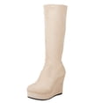 thumbnail image 1 of Abomasnow Women's Flock Knee High Wedge Boots Pull‑On Style Round Toe Sole Wedge Heel Tall Stretch Shaft Boots for Date Night and City Daily Wear, 1 of 9