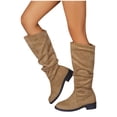 thumbnail image 1 of Abomasnow Women's Flock Slouch Knee High Boots with Low Block Heel for Casual Daily Wear, 1 of 9