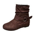 thumbnail image 1 of Abomasnow Women's Flock Slouch Mid‑Calf Boots Metal O‑Ring Buckle Strap Decor Round Toe Back Zipper Closure Flat Low‑Profile Casual Short Boots for Everyday Street Style, 1 of 9
