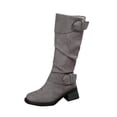 thumbnail image 1 of Abomasnow Women's Flock Slouch Mid Calf Boots with Double Buckle Side Zipper and Block Heel for Retro Casual Wear, 1 of 9