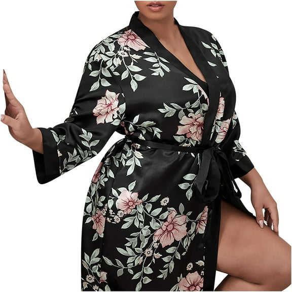 Abomasnow Women's Floral Long Satin Robes Plus Size Long Silk Robes Peacock Floral Kimonos Sleepwear Dressing Gown