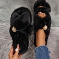 thumbnail image 1 of Abomasnow Women's Fuzzy Open Toe Slippers Comfy Cross Band Memory Foam Bedroom House Shoes Indoor Outdoor Slides Slippers, 1 of 9