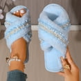 thumbnail image 1 of Abomasnow Women's Fuzzy Open Toe Slippers Comfy Cross Band Memory Foam Bedroom House Shoes Indoor Outdoor Slides Slippers, 1 of 8