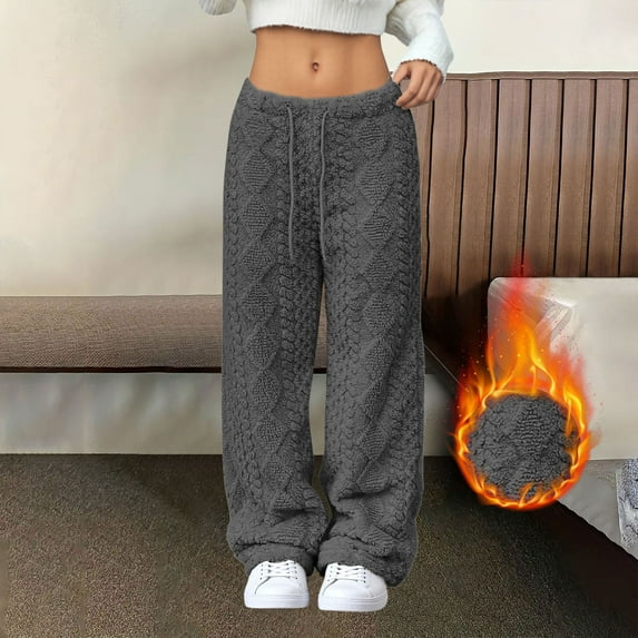 Abomasnow Women's Fuzzy Plush Pajama Pants Drawstring Elastic Waist Wide Leg Fleece Lounge Pants S-2XL