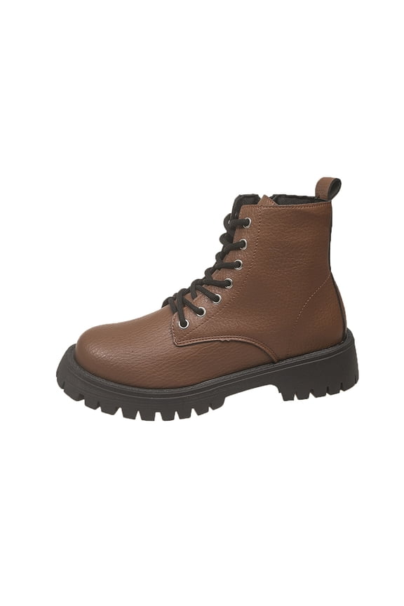 Women's Grain PU Lace-up Ankle Martin Boots with Side Zipper for Casual Daily Wear
