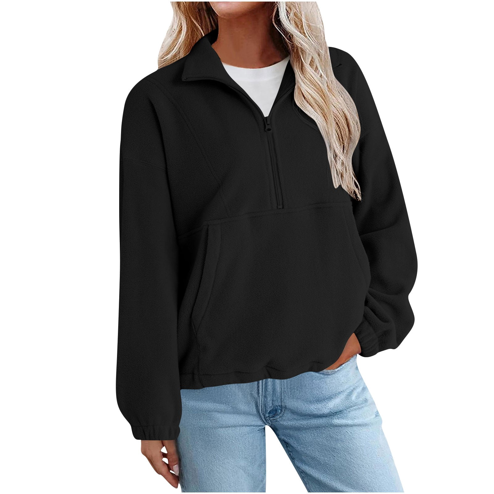 Women's Long Sleeve Half Zip Sweatshirt Fleece Oversized Pullover Sweater