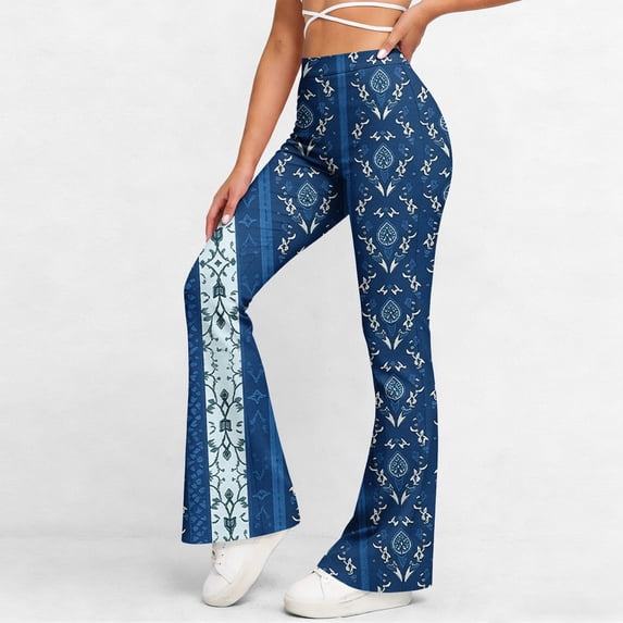 Abomasnow Women's High Waist Flare Pants Tummy Control Floral Print Bell Bottom High Stretch Yoga Pants for Workout Athletic Gym