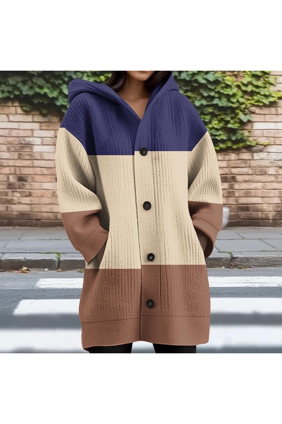 Women's Hooded Cardigan Sweaters Lightweight Long Sleeve Cable Knit Cardigans Fall Winter Button Down Open Front Outerwear