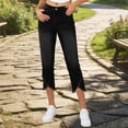 thumbnail image 1 of Abomasnow Women's Jeans High Waisted Stretchy Cropped Skinny Jeans Trendy Cross Frayed Hem Summer Denim Capri Pants, 1 of 6