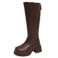 thumbnail image 1 of Abomasnow Women's Knee High Boots PU Upper Scalloped Top Edge Rear Zipper Closure Chunky Non‑Slip Sole Knee Height Boots for Daily Outdoor Occasions, 1 of 9