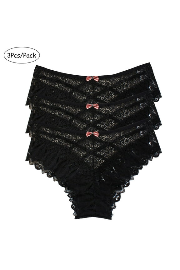 Women's Lace Bow Thongs T Back Low Waist Breathable Panties Sexy Seamless V-Shape Design Floral Lace Thongs 3 Pack on Clearance