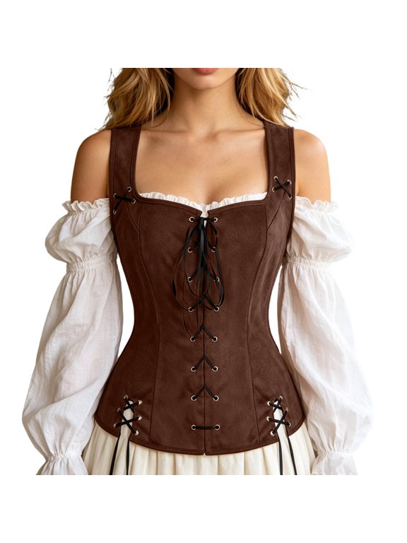 Women's Lace Up Pirate Renaissance Steampunk Pirate Vest Viking Costume Bustier Costume Peasant Bodice