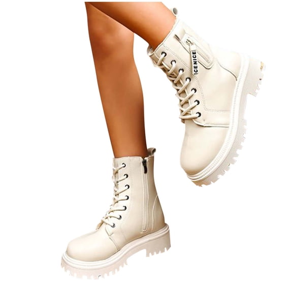 Abomasnow Women's Lace-up Ankle Martin Boots with Side Zipper for Casual Street Wear