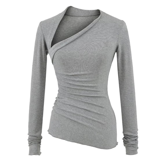 Abomasnow Women's Long Sleeve Asymmetrical Neck Ruched Slim Fit Shirts 2025 Fall Fashion Casual Tee Going Out Tops