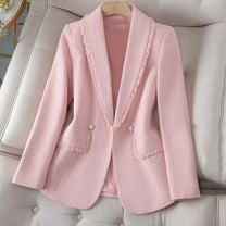 Abomasnow Women's Long Sleeve Suit Jacket Double Breasted Tweed Blazer Coat Business Casual Work Outerwears, Pink
