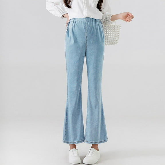 Abomasnow Women's Maternity Flare Jeans Mid-Rise Stretchy Bell Bootcut Jeans Denim Pregnancy Pants, M-XXL