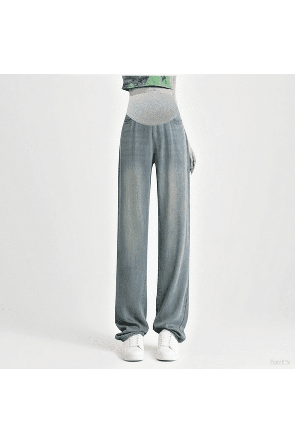 Women's Maternity Jeans Over Belly Comfy Straight Leg Stretch Boyfriend Jeans Loose Denim Pregnancy Pants, M-XXL