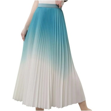Abomasnow Women's Maxi Skirts Gradient Color Pleated Skirts A-Line Midi Skirts Boho Casual Fall Swing Skirt Elatic Waist Loose Long Skirts, One Size