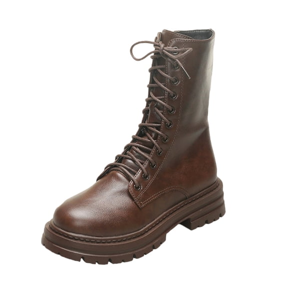 Abomasnow Women's Mid Calf Lace-up Martin Boots with Side Zipper for Casual Street Wear