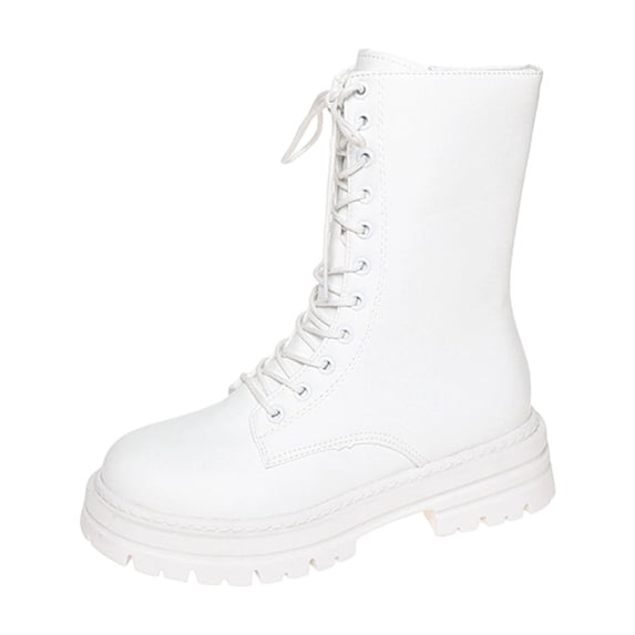 Abomasnow Women's Mid Calf Lace-up Martin Boots with Side Zipper for Casual Street Wear
