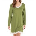 thumbnail image 1 of Cxenplz Women's Nightgowns Casual Fall Winter Long Sleeve V Neck Lace Trim Dress Solid Color Loose Fit T-Shirt Dresses Plus Size Soft Lounge Pajama on Clearance, 1 of 2