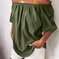 thumbnail image 1 of Abomasnow Women's Off Shoulder Tops Plus Size Ruffle Short Sleeve Ruched Blouse Casual Loose Cotton Linen Blend Shirt S-5XL, 1 of 6