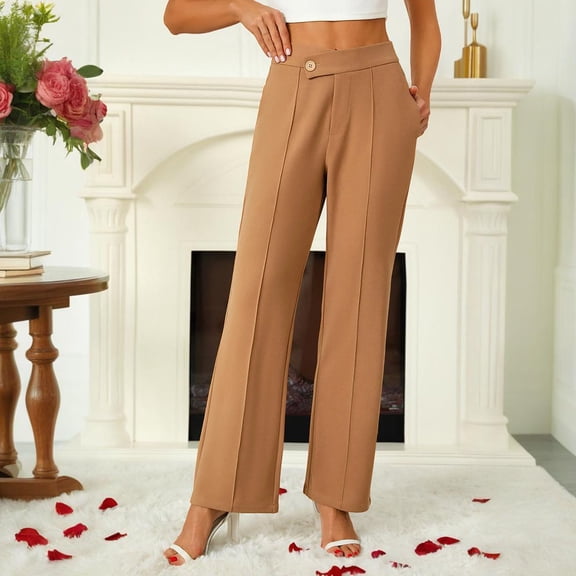 Abomasnow Women's Overlap Waist Seam Front Palazzo Wide Leg Pants High Waist Long Pant Casual Trousers