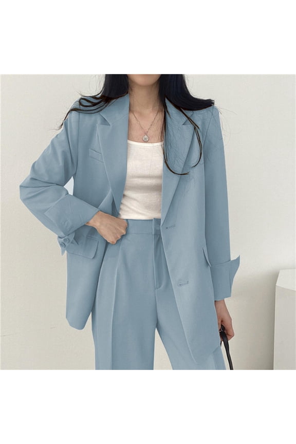 Women's Oversized Double-Breasted Suit Blazer Jacket Long Sleeve Casual Boyfriend Style Work Office Blazer with Pockets