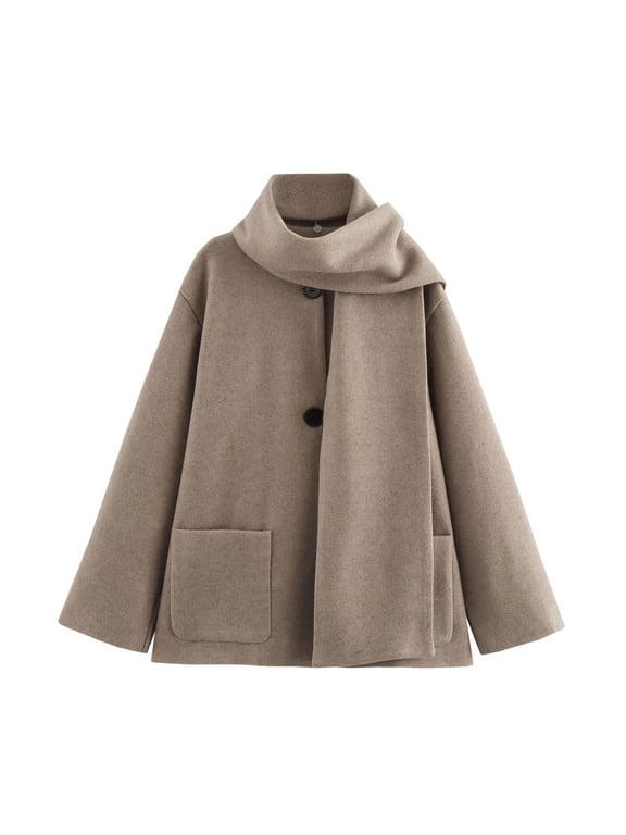 Women's Oversized Scarf Jacket Shawl Wraps Knit Long Sleeve Button Down Wool Jacket Winter Peacoat with Scarf 2025