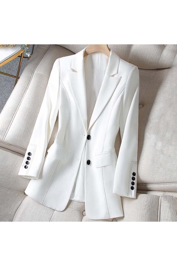 Women's Oversized Single-Breasted Suit Blazer Jacket Top Stitch Long Sleeve Casual Work Office Blazer with Pockets