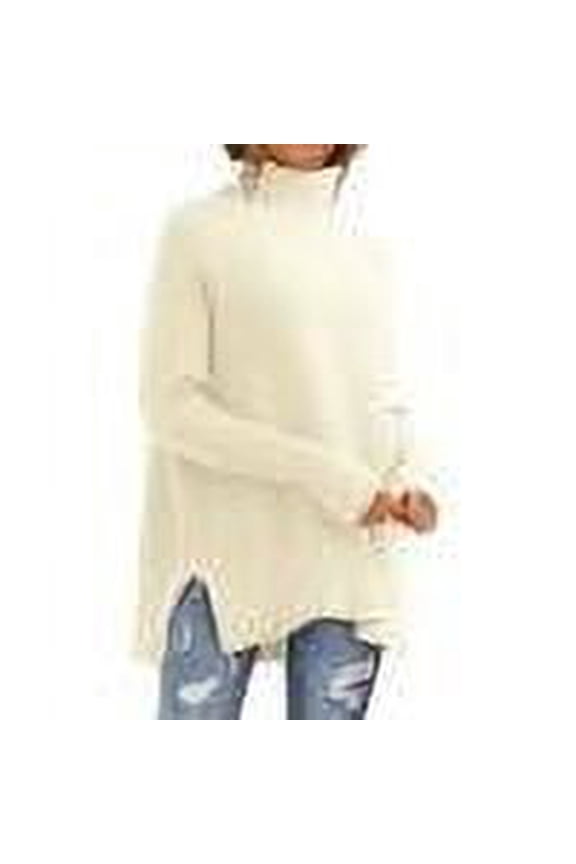 Women's Oversized Turtleneck Sweaters Fall Winter Batwing Sleeve Side Slit Ribbed Tunic Sweater S-XL