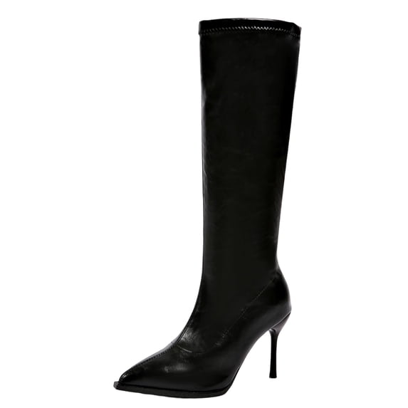 Abomasnow Women's PU Knee High Boots Pointed Toe Slim Stiletto Heel Seam Detail Pull‑On Design Tall Dress Boots for Night Out Events And Fall Winter Stylish Outfits
